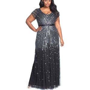 Adrianna Papell Gunmetal Sequin Lined Long Mermaid Formal Evening Dress size 24W